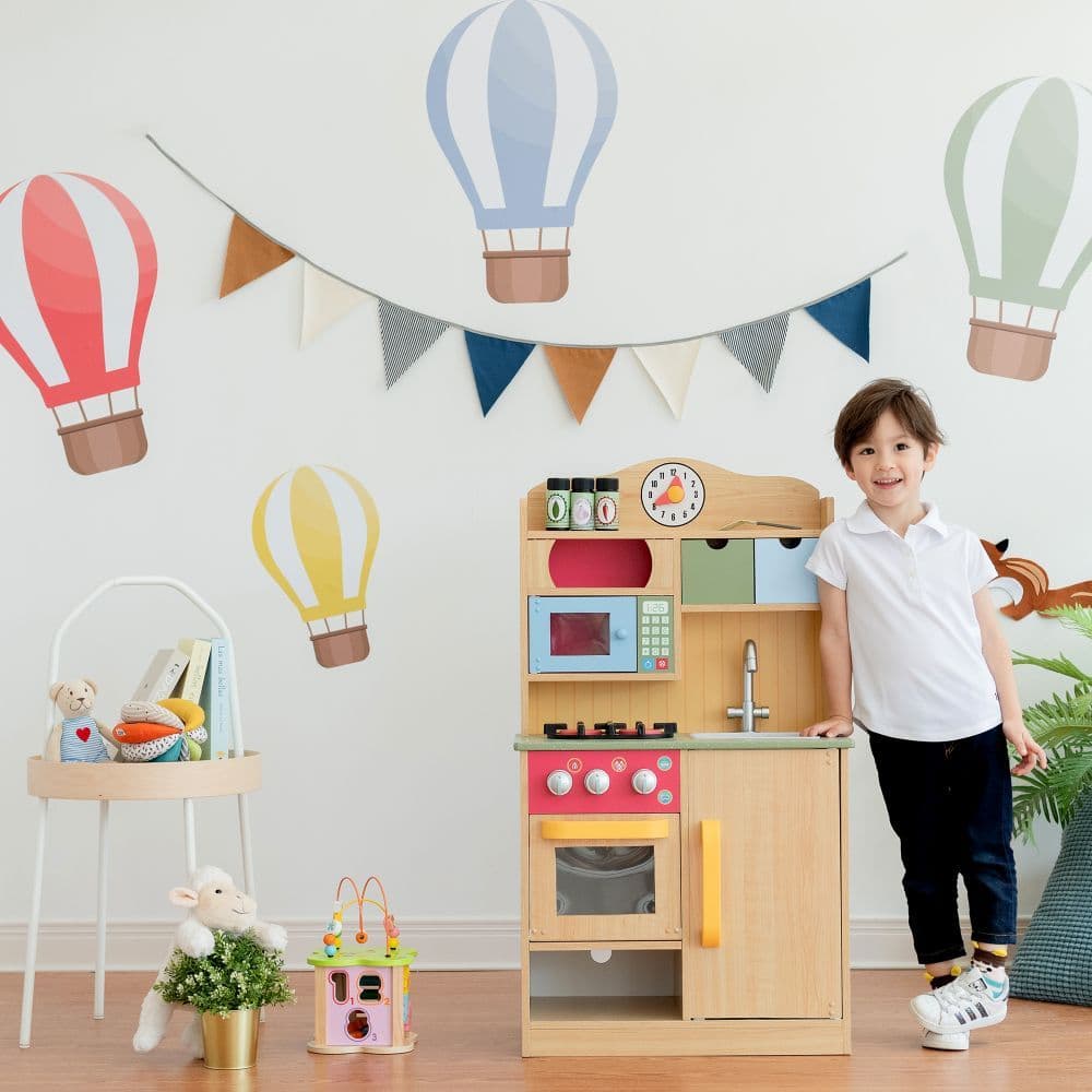 image-Wooden Kitchen Toy Kitchen With 5 Role Play Accessories TD-11708A