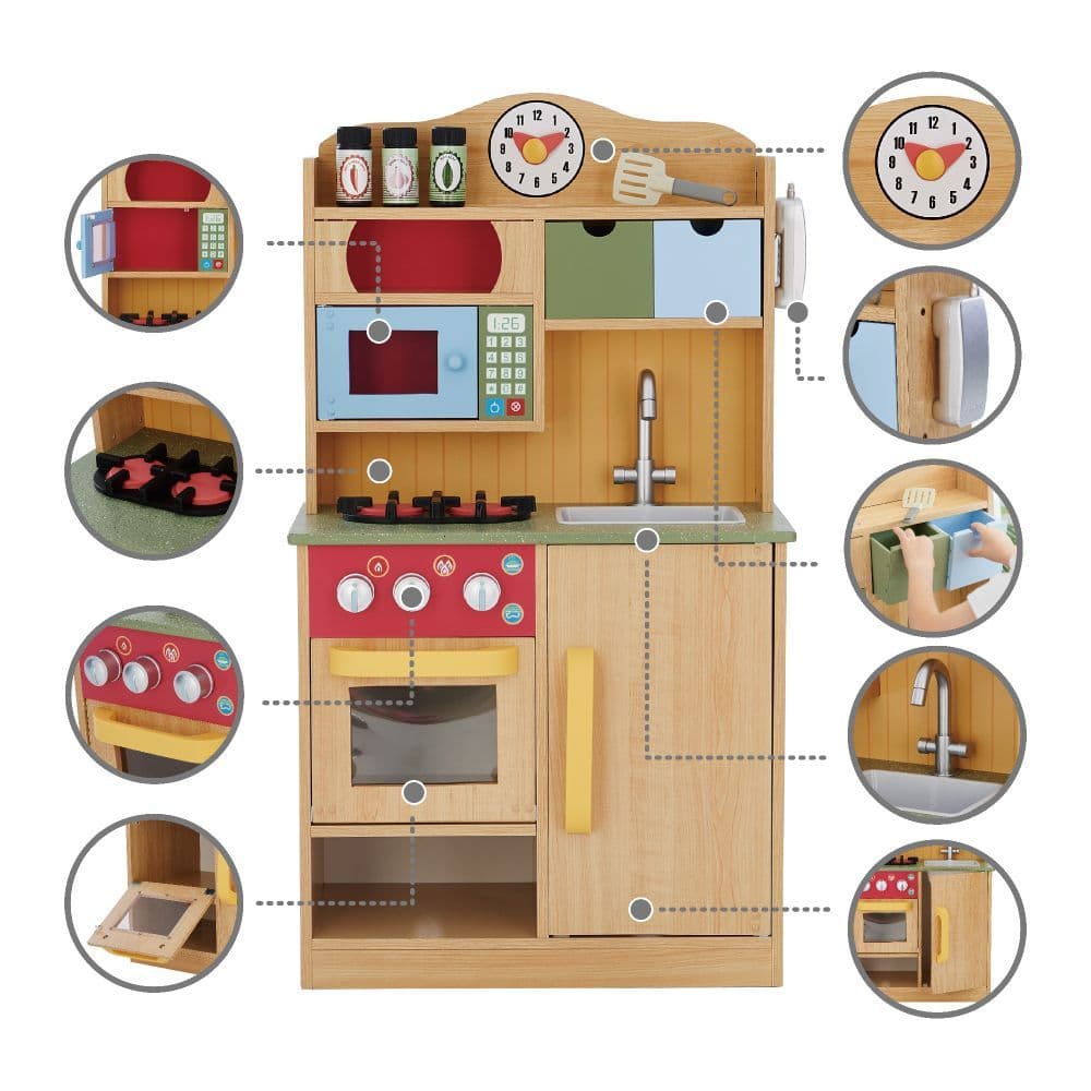 image-Wooden Kitchen Toy Kitchen With 5 Role Play Accessories TD-11708A