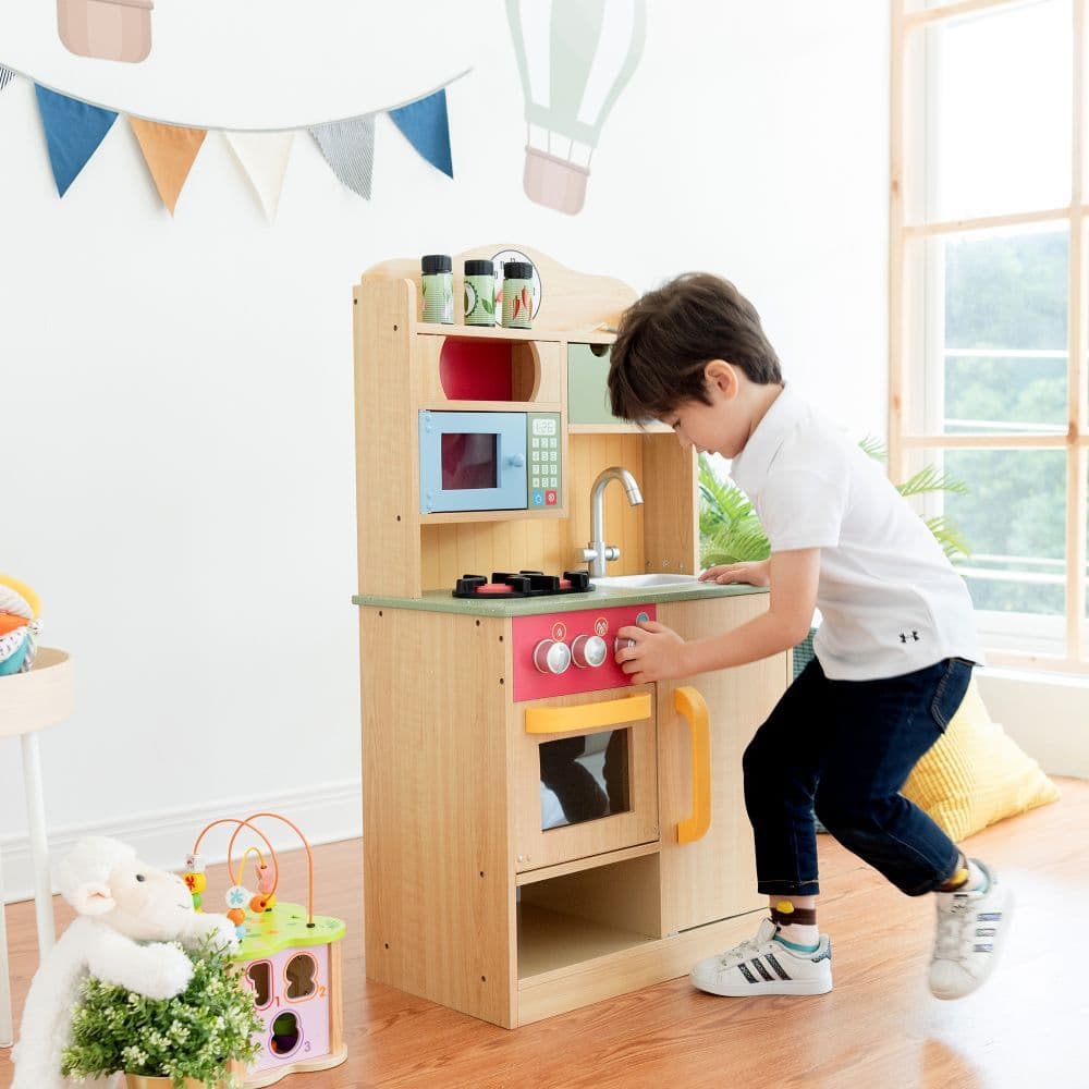 image-Wooden Kitchen Toy Kitchen With 5 Role Play Accessories TD-11708A