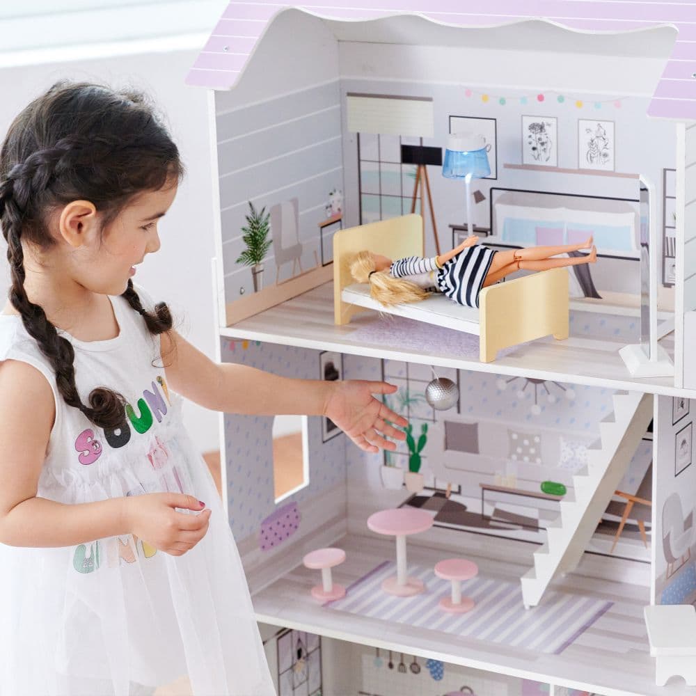 image-Olivia's Little World Large Kids Wooden Dolls House & 16 Accessories, Purple