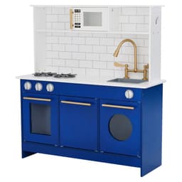 image-Blue Kids Toy Kitchen Wooden Cooker Children Imitation Play