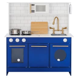 image-Blue Kids Toy Kitchen Wooden Cooker Children Imitation Play