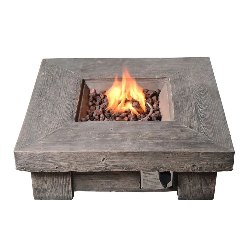 image-Outdoor Garden Gas Fire Pit Table Heater with Lava Rocks & Cover