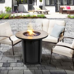 image-Outdoor Garden Round Gas Fire Pit Table Heater, Lava Rocks & Cover
