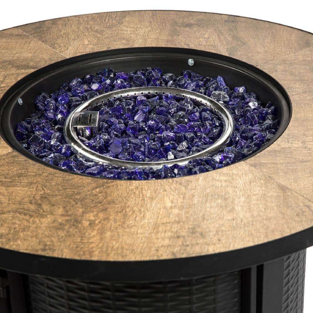 image-Outdoor Garden Round Gas Fire Pit Table Heater, Lava Rocks & Cover