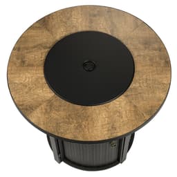 image-Outdoor Garden Round Gas Fire Pit Table Heater, Lava Rocks & Cover
