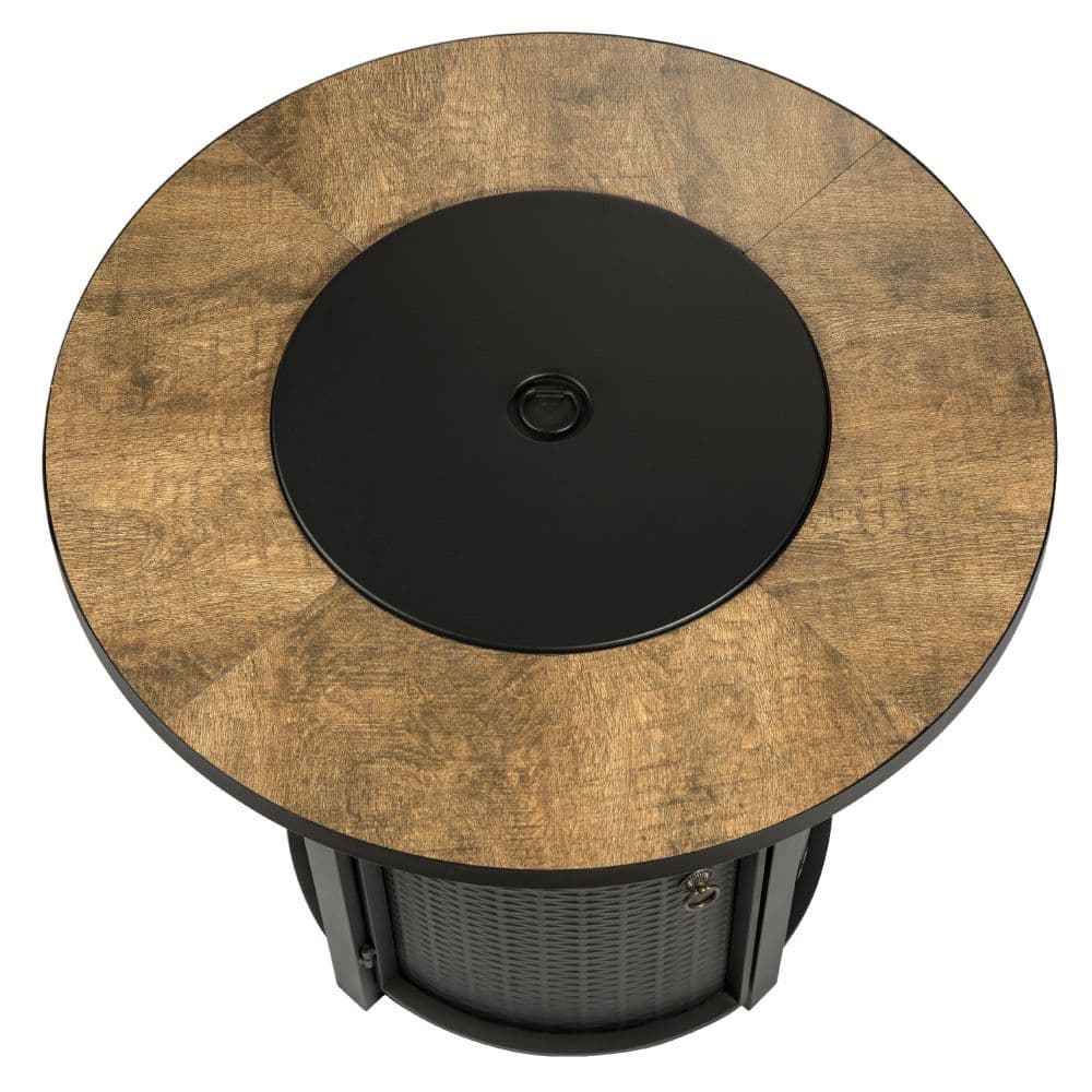 image-Outdoor Garden Round Gas Fire Pit Table Heater, Lava Rocks & Cover