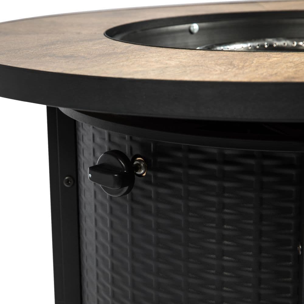 image-Outdoor Garden Round Gas Fire Pit Table Heater, Lava Rocks & Cover