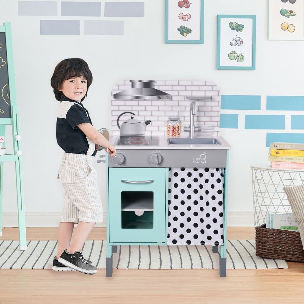 image-Little Chef Philly Modern Interactive Wooden Play Kitchen, Blue