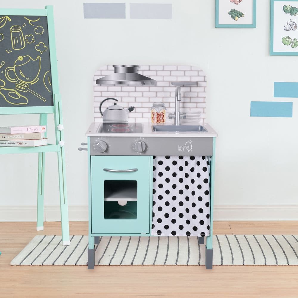 image-Little Chef Philly Modern Interactive Wooden Play Kitchen, Blue