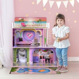 image-Olivia's Little World Large Kids Wooden Dolls House 3 Floors & 16 Accessories