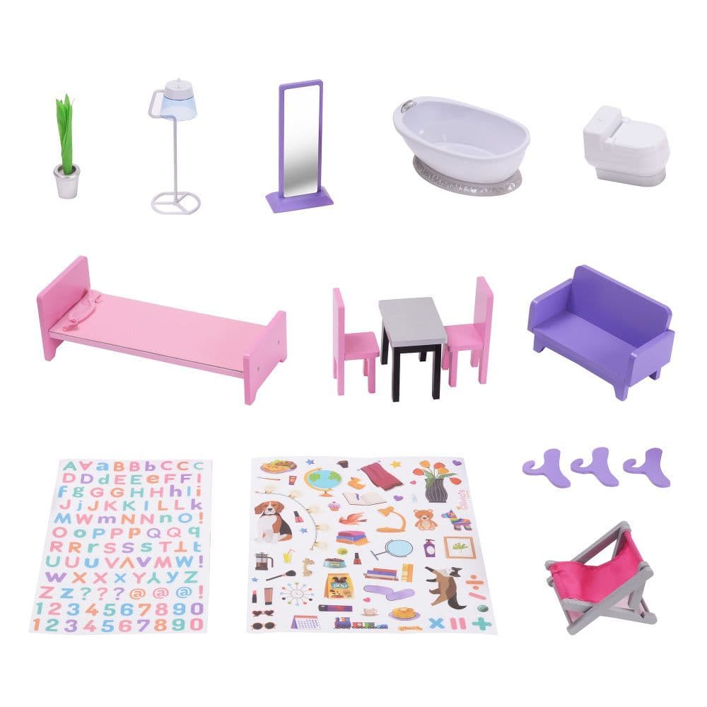 image-Olivia's Little World Large Kids Wooden Dolls House 3 Floors & 16 Accessories