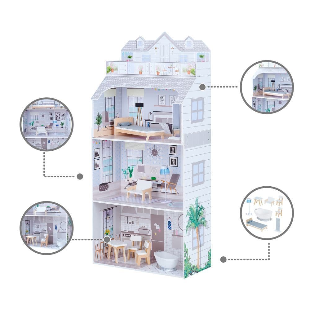 image-Olivia's Little World Dolls House Wooden Doll House ?w/ 8 Accessories TD-11683D