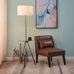 image-Marc Lounge Accent Chair Seat, Faux Leather, Brown with Padding