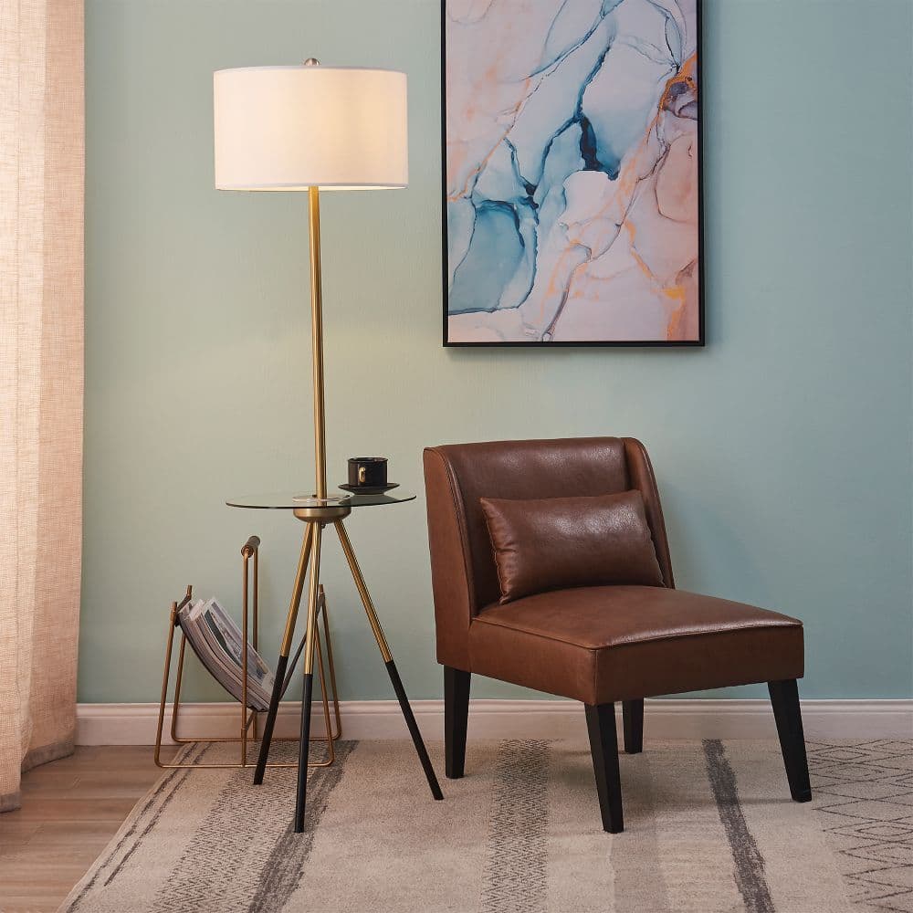 image-Marc Lounge Accent Chair Seat, Faux Leather, Brown with Padding