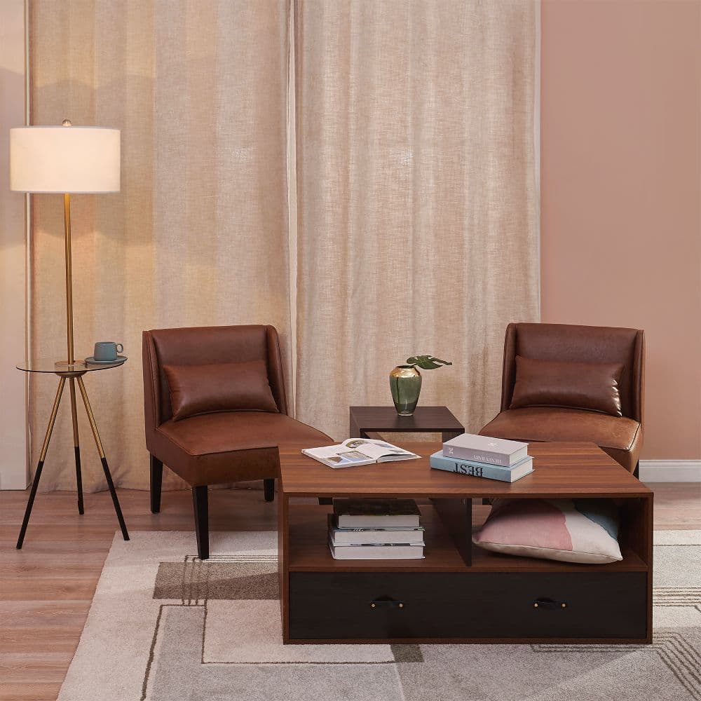 image-Marc Lounge Accent Chair Seat, Faux Leather, Brown with Padding