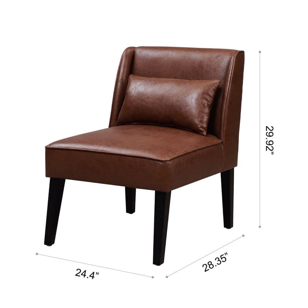 image-Marc Lounge Accent Chair Seat, Faux Leather, Brown with Padding