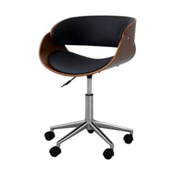 image-Padded Office Desk Chair, Swivel & Adjustable, Wood, Black/Brown