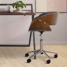 image-Padded Office Desk Chair, Swivel & Adjustable, Wood, Black/Brown