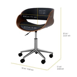 image-Padded Office Desk Chair, Swivel & Adjustable, Wood, Black/Brown
