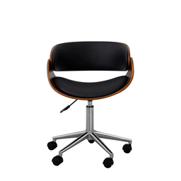 image-Padded Office Desk Chair, Swivel & Adjustable, Wood, Black/Brown