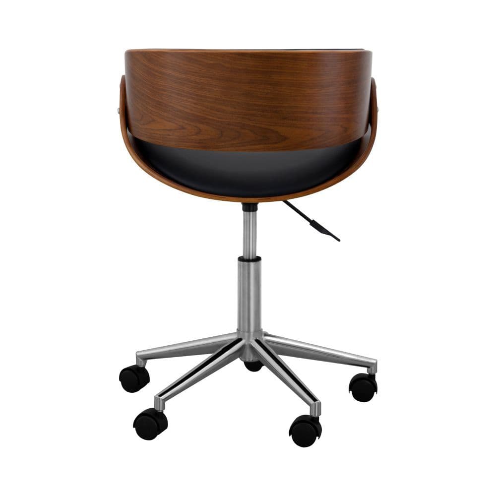 image-Padded Office Desk Chair, Swivel & Adjustable, Wood, Black/Brown