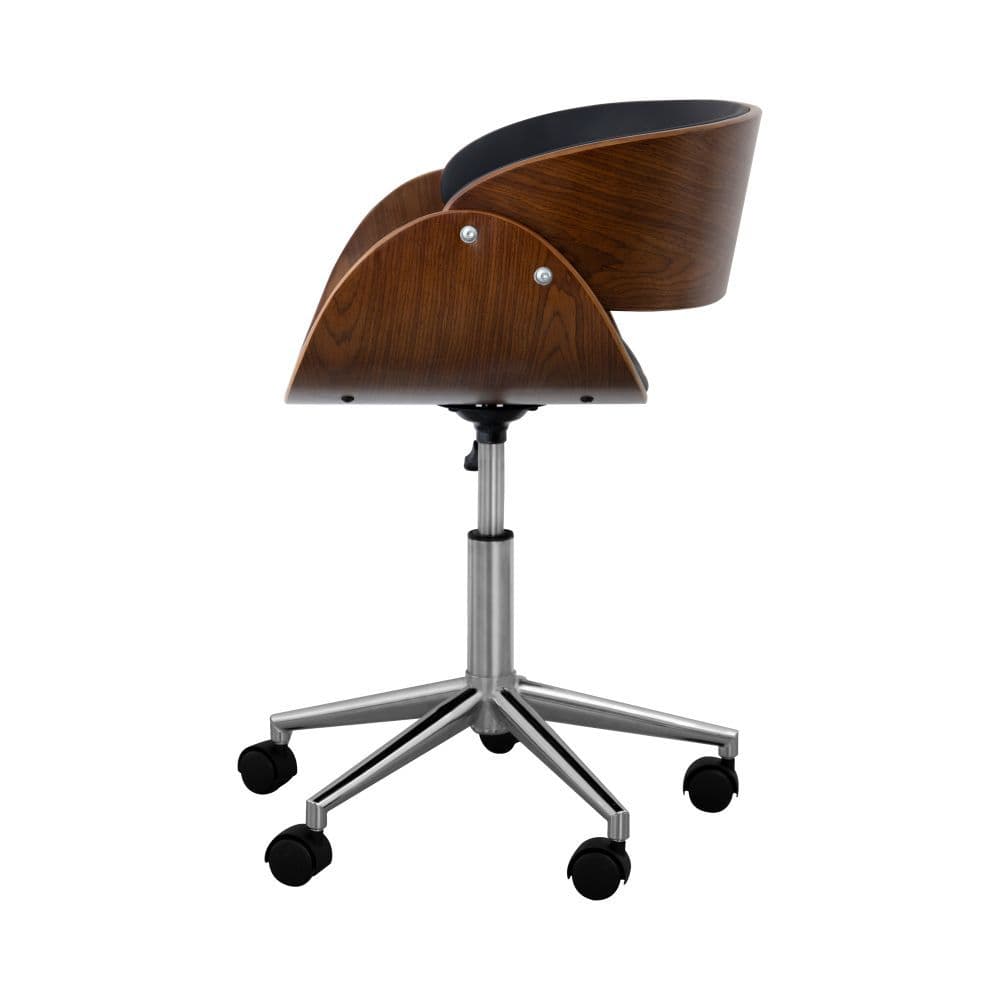 image-Padded Office Desk Chair, Swivel & Adjustable, Wood, Black/Brown
