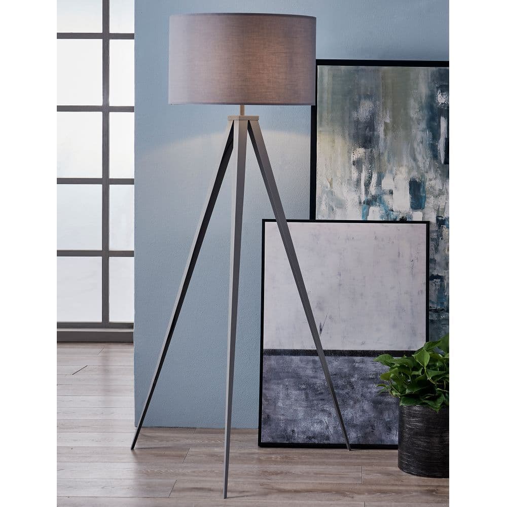 image-Romanza Tripod Standing Floor Lamp & Shade, Modern Lighting, Grey