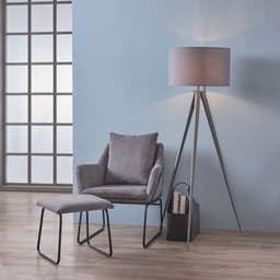 image-Romanza Tripod Standing Floor Lamp & Shade, Modern Lighting, Grey