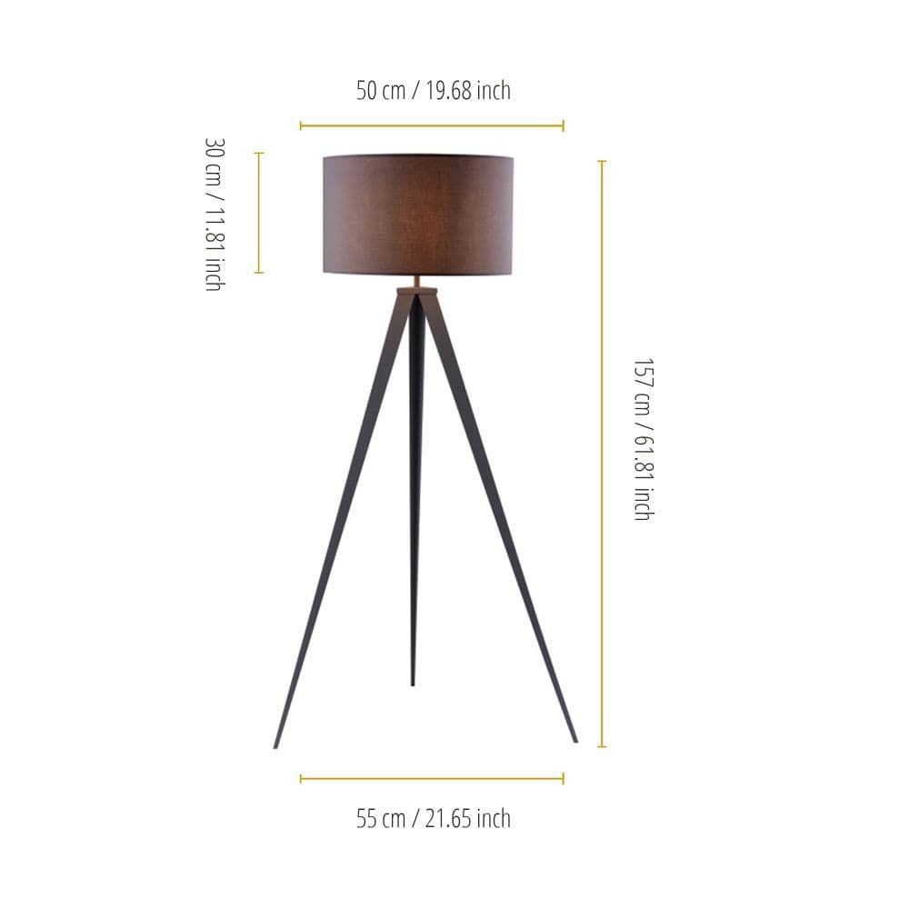 image-Romanza Tripod Standing Floor Lamp & Shade, Modern Lighting, Grey