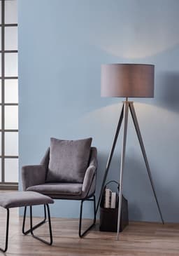 image-Romanza Tripod Standing Floor Lamp & Shade, Modern Lighting, Grey