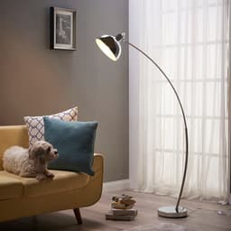 image-Arco Curved Arched Standard Floor Lamp Light & Bell Shade, Chrome
