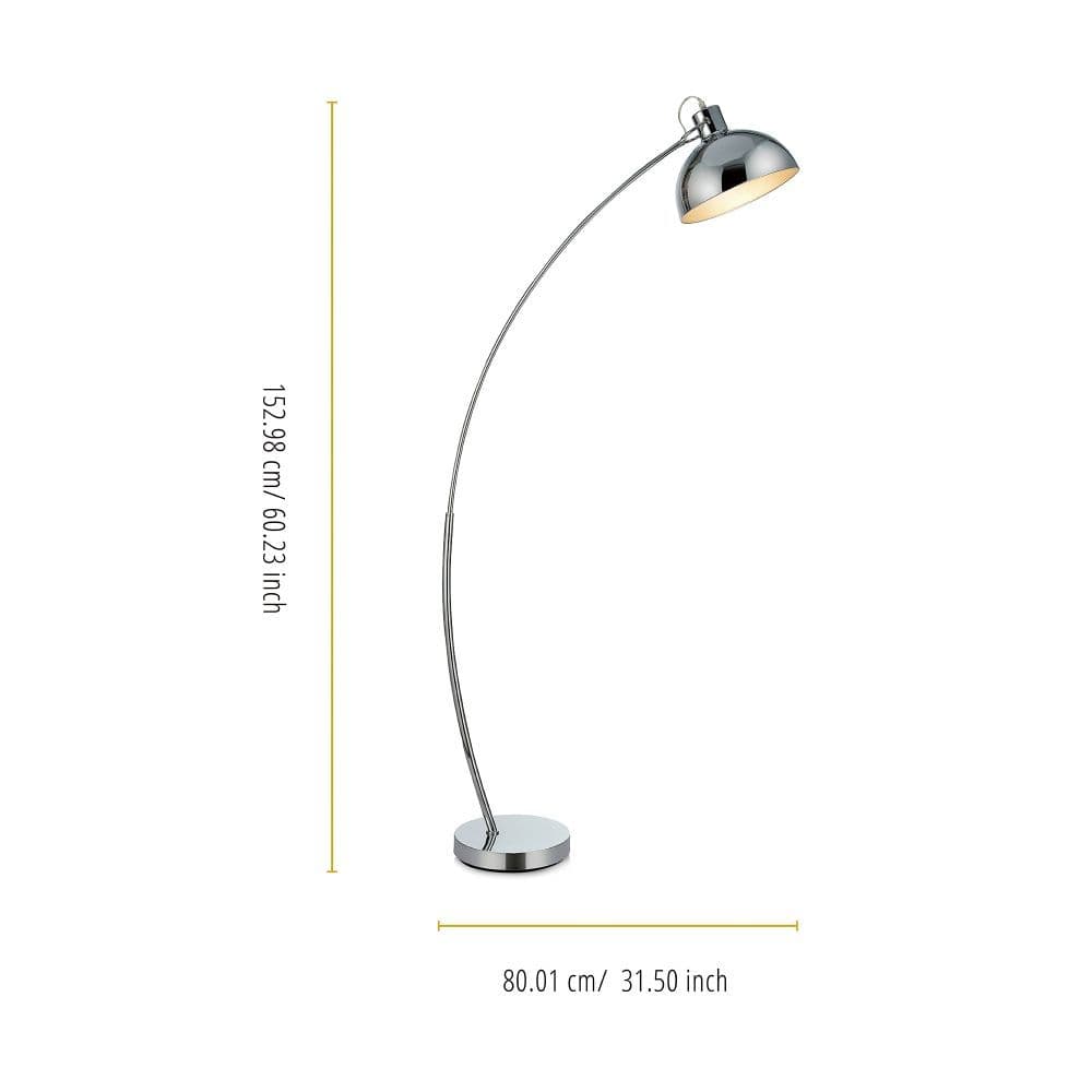 image-Arco Curved Arched Standard Floor Lamp Light & Bell Shade, Chrome