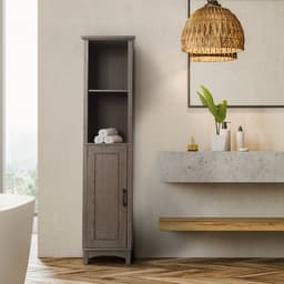image-Wooden Bathroom Tall Linen Tower Storage Cabinet EHF-F0012
