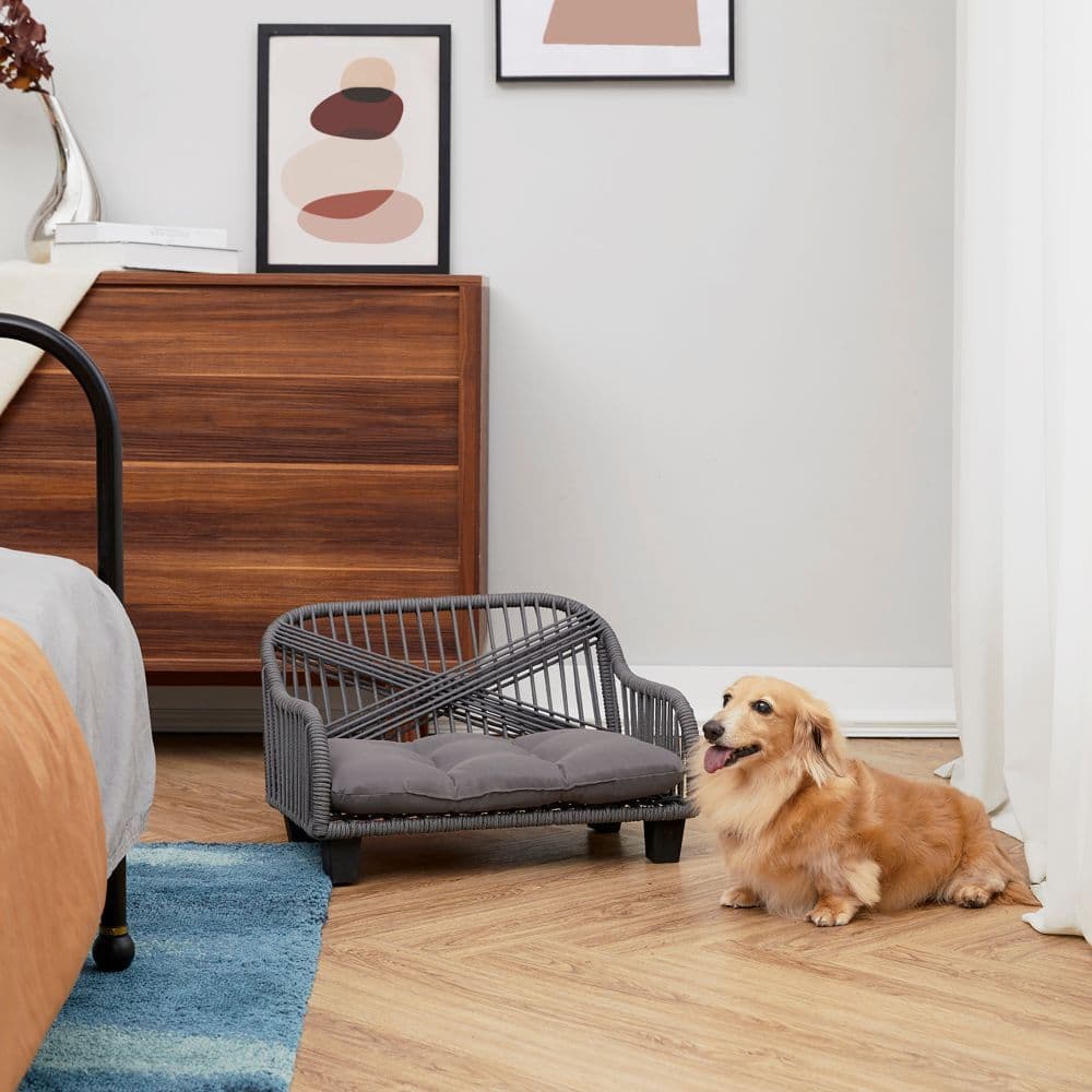 image-Indoor Outdoor Woven Cat & Dog Sofa Bed Lounger Grey ST-N10007-UK