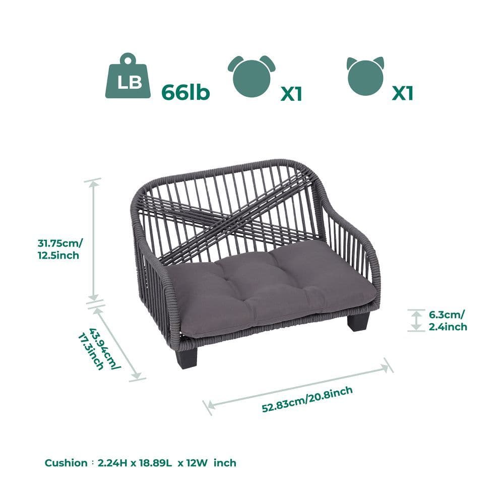 image-Indoor Outdoor Woven Cat & Dog Sofa Bed Lounger Grey ST-N10007-UK