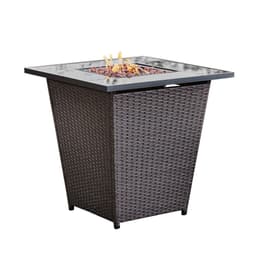 image-Garden Rattan Gas Fire Pit, Outdoor Firepit with Lava Rock