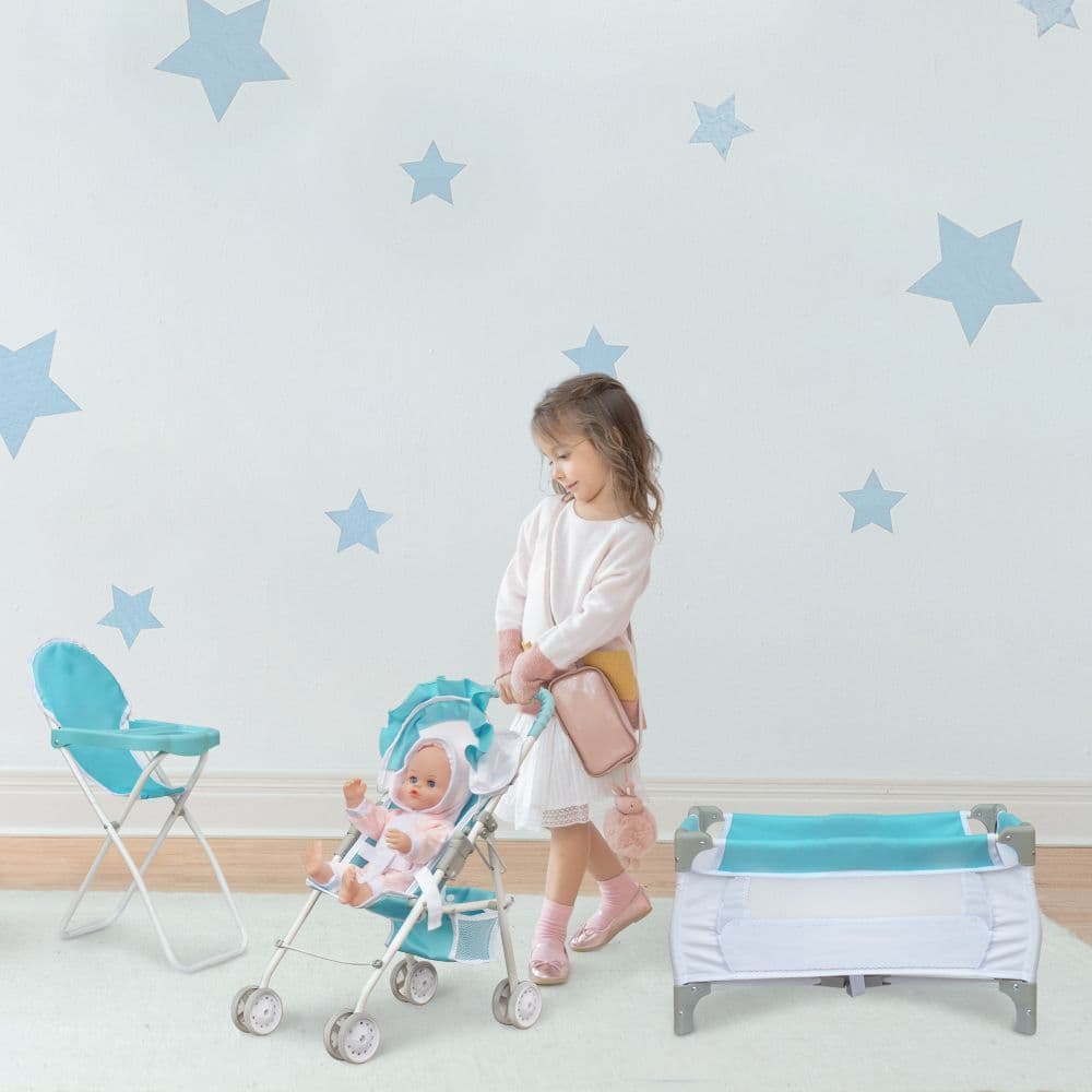 image-Olivia's Little World 3-in-1 Doll Stroller, Doll High Chair & Cot Set OL-00013