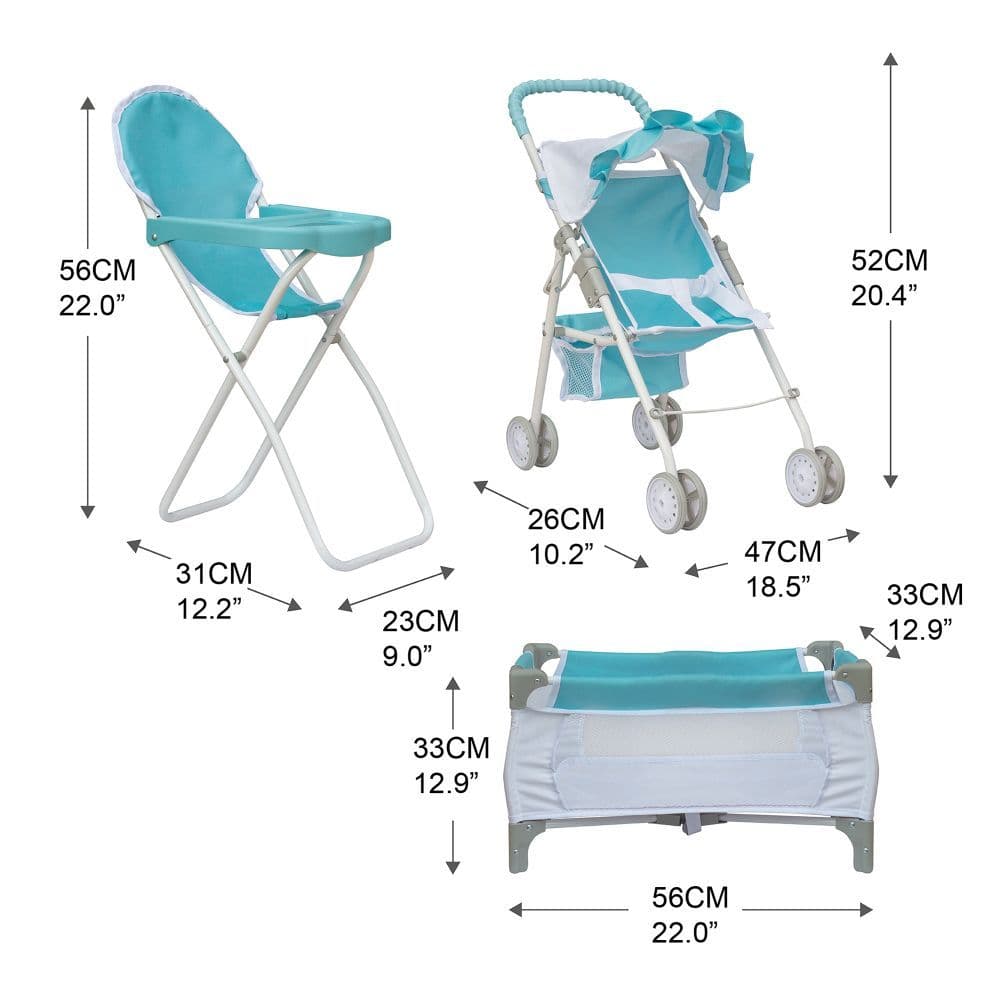 image-Olivia's Little World 3-in-1 Doll Stroller, Doll High Chair & Cot Set OL-00013
