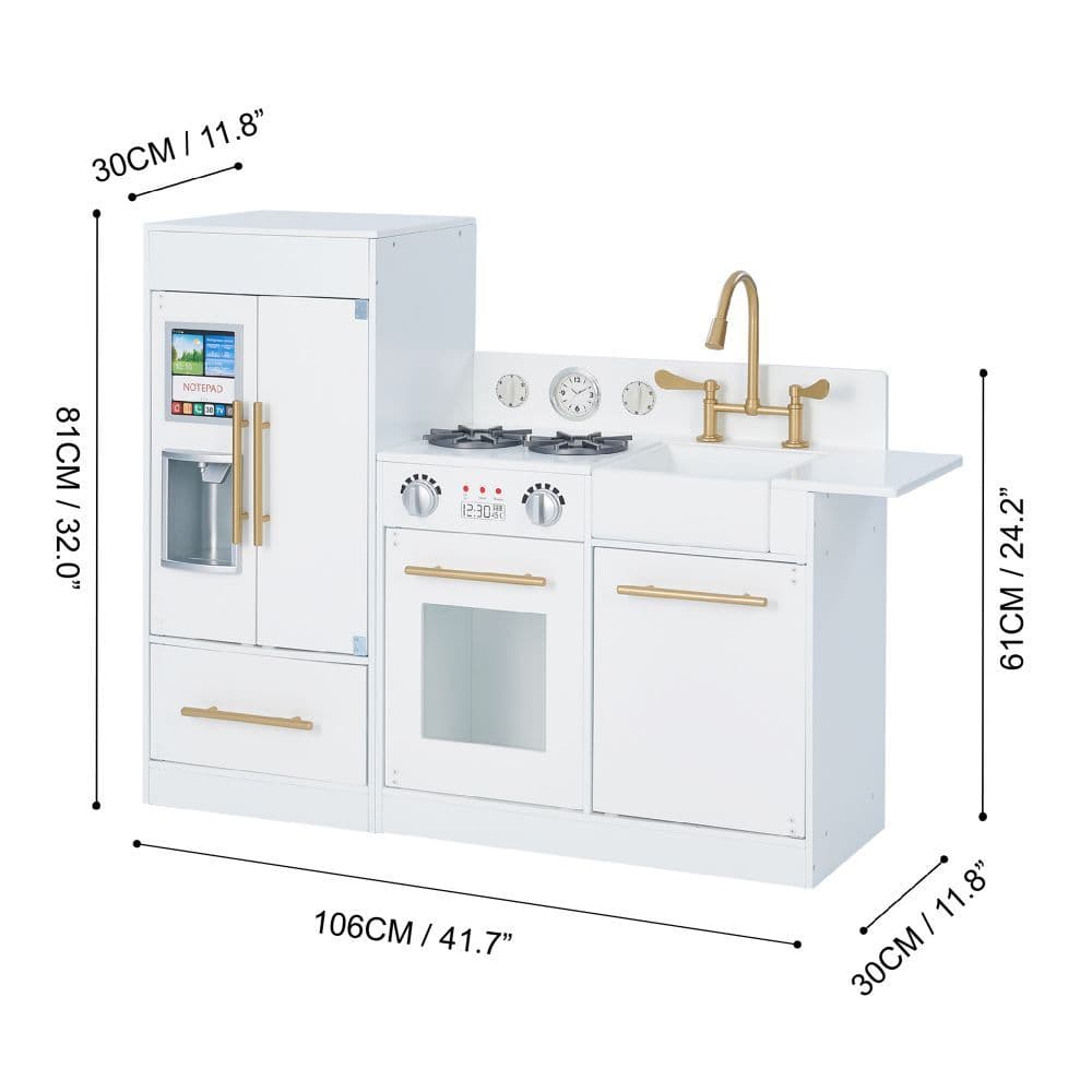 image-White Wooden Toy Kitchen by Toy Cooker Play Kitchen Set TD-12302WR