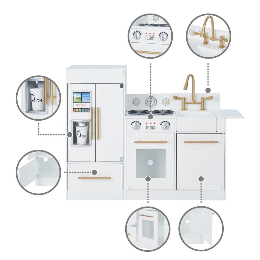 image-White Wooden Toy Kitchen by Toy Cooker Play Kitchen Set TD-12302WR