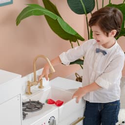 image-White Wooden Toy Kitchen by Toy Cooker Play Kitchen Set TD-12302WR