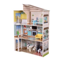 image-Olivia's Little World Large Kids Wooden Dolls House 3 Floors & 17 Accessories