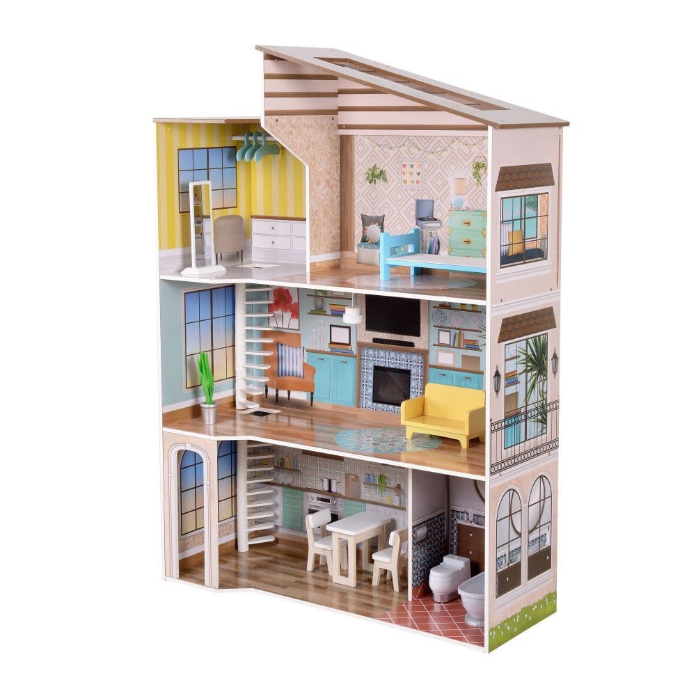 image-Olivia's Little World Large Kids Wooden Dolls House 3 Floors & 17 Accessories