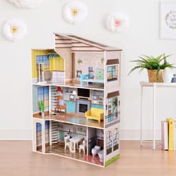 image-Olivia's Little World Large Kids Wooden Dolls House 3 Floors & 17 Accessories