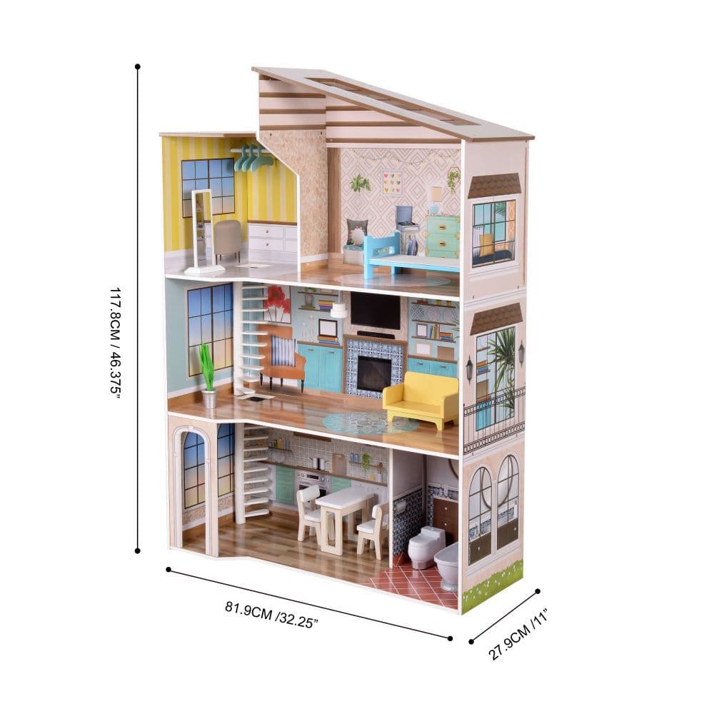 image-Olivia's Little World Large Kids Wooden Dolls House 3 Floors & 17 Accessories