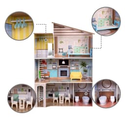 image-Olivia's Little World Large Kids Wooden Dolls House 3 Floors & 17 Accessories