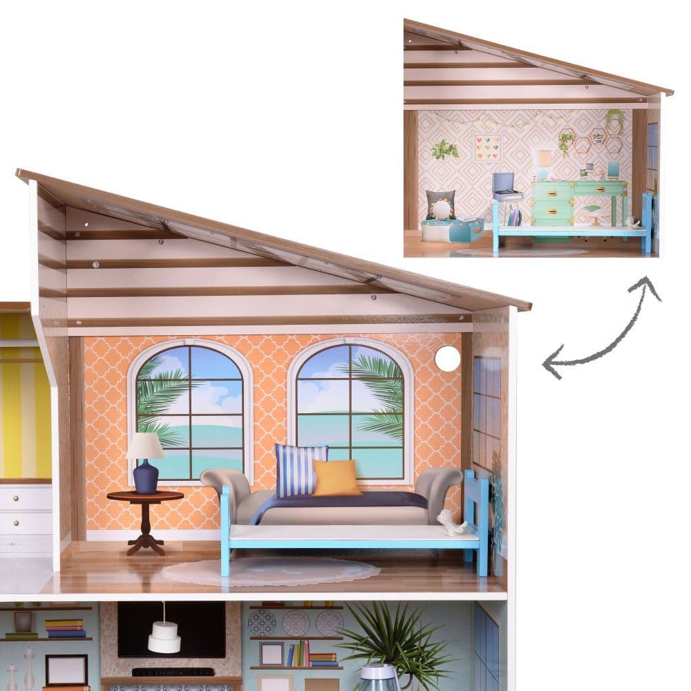 image-Olivia's Little World Large Kids Wooden Dolls House 3 Floors & 17 Accessories