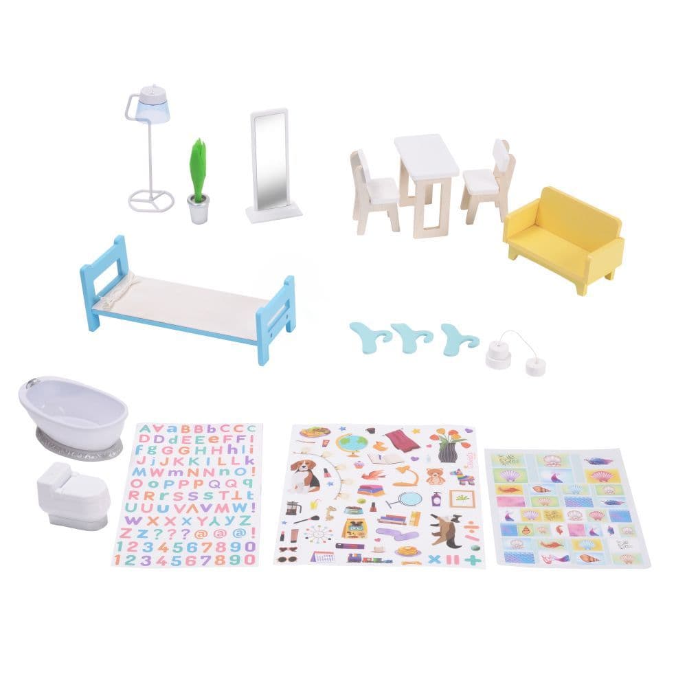 image-Olivia's Little World Large Kids Wooden Dolls House 3 Floors & 17 Accessories
