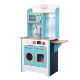 image-Small Retro Interactive Wooden Play Kitchen Toy & 7 Accessories
